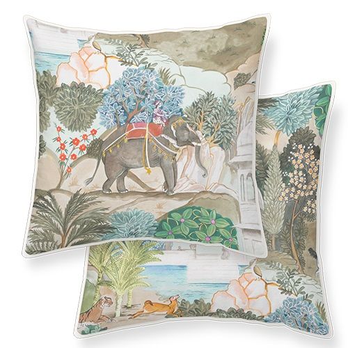 Cojín terciopelo decoración oriental elefante