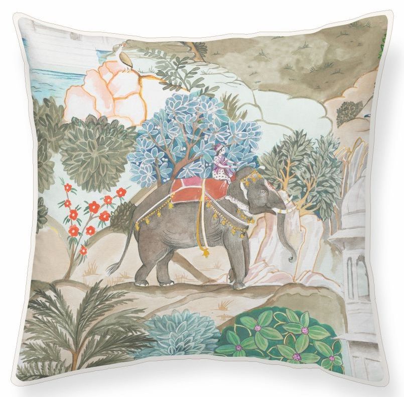 Cojín terciopelo decoración oriental elefante
